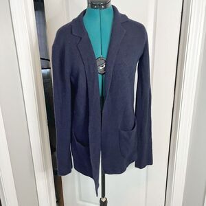 Talbots Wool Blend Open Front Knit Pocket Cozy Cardigan Sweater Blazer
